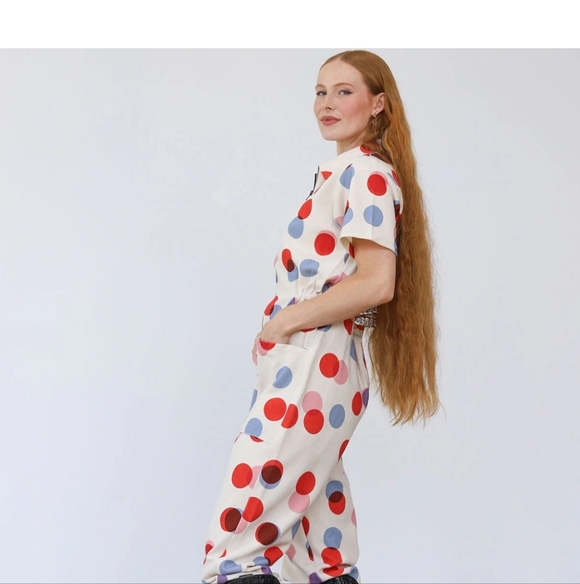 Polka Dot Jumpsuit - Red, Blue, White - Picture 2 of 3